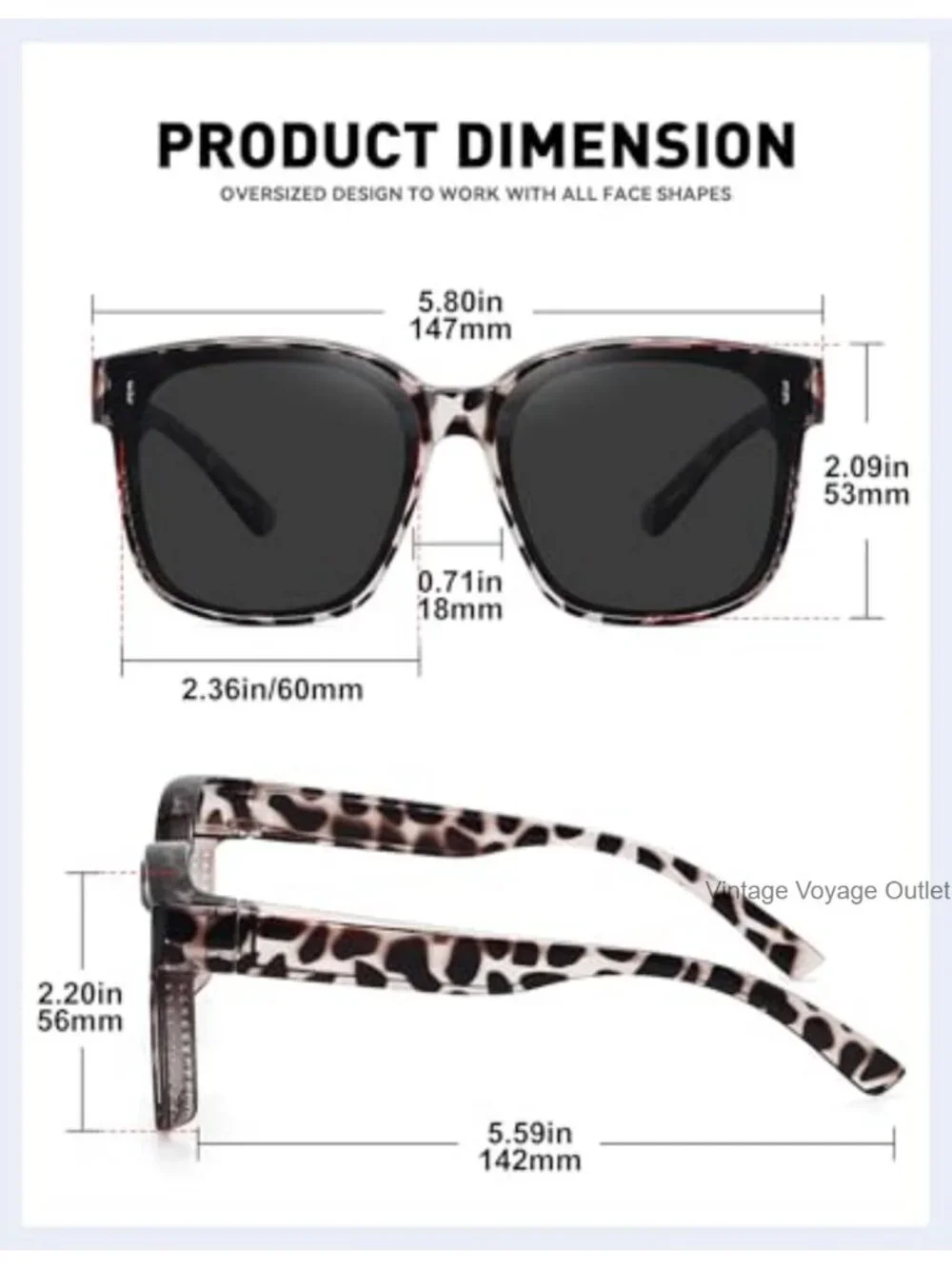 Women's Square Polarized Fit Over Glasses Sunglasses UV400 Oversized Large